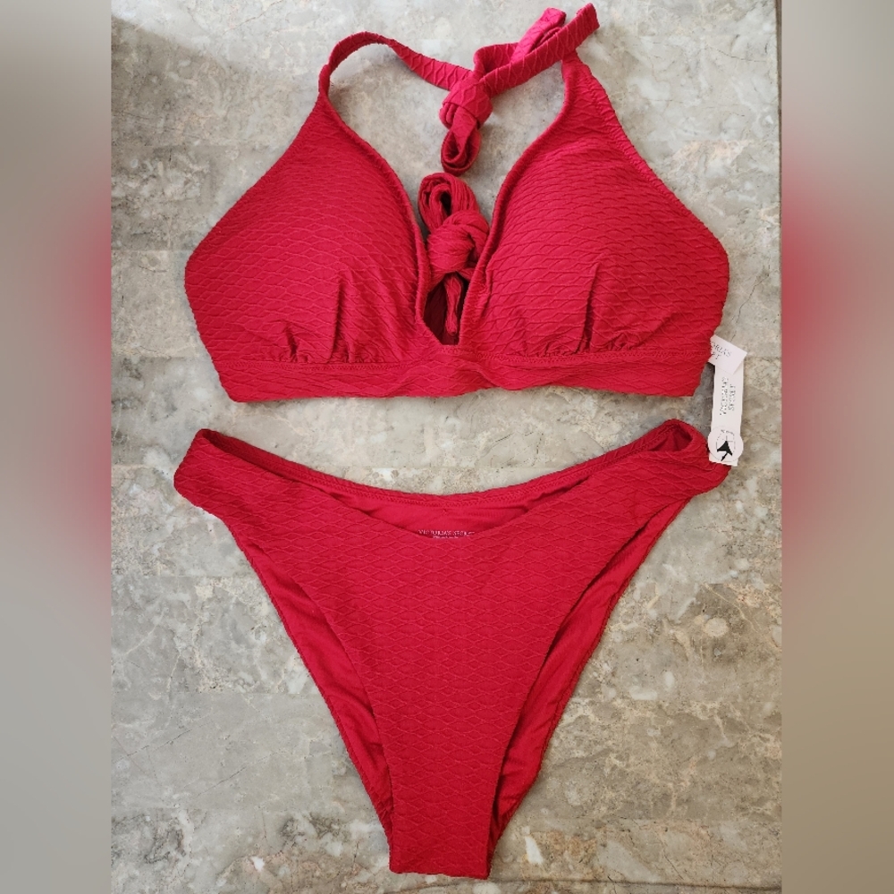 XXL/XXL VS Swim Removable PushUp Halter Bikini Top Brazilian Bikini Set Red